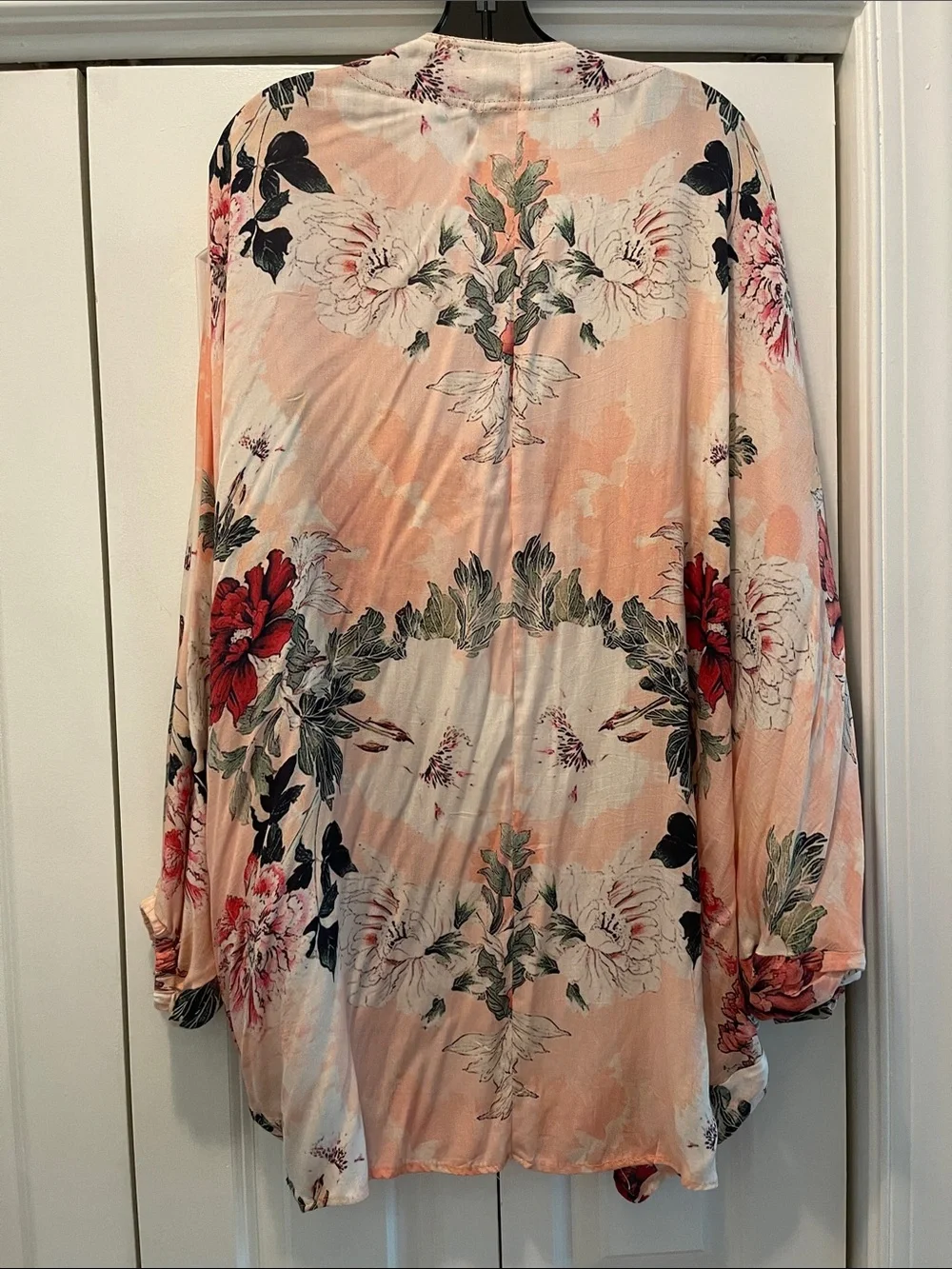 Anthropologie Peach Floral Open-Front Kimono Cardigan